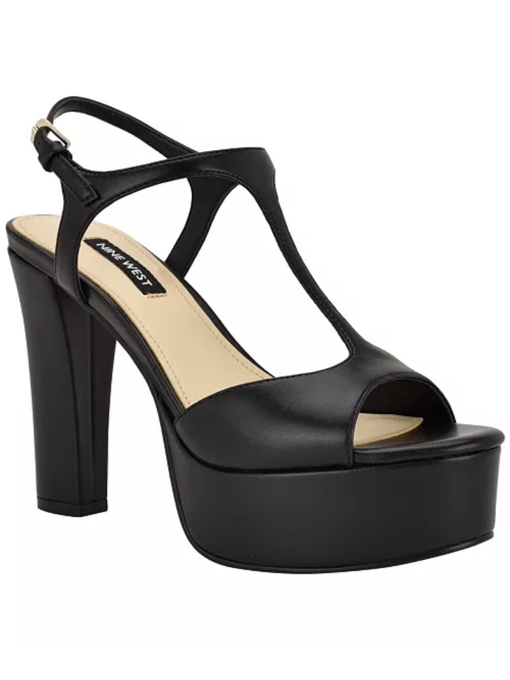Nine West Black T-Strap Platform Heel Sandal